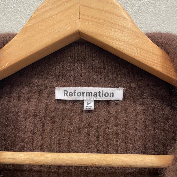 Reformation Recycled Cashmere Collared Button Up Cardigan Brown - Size: Medium - Picture 3 of 6